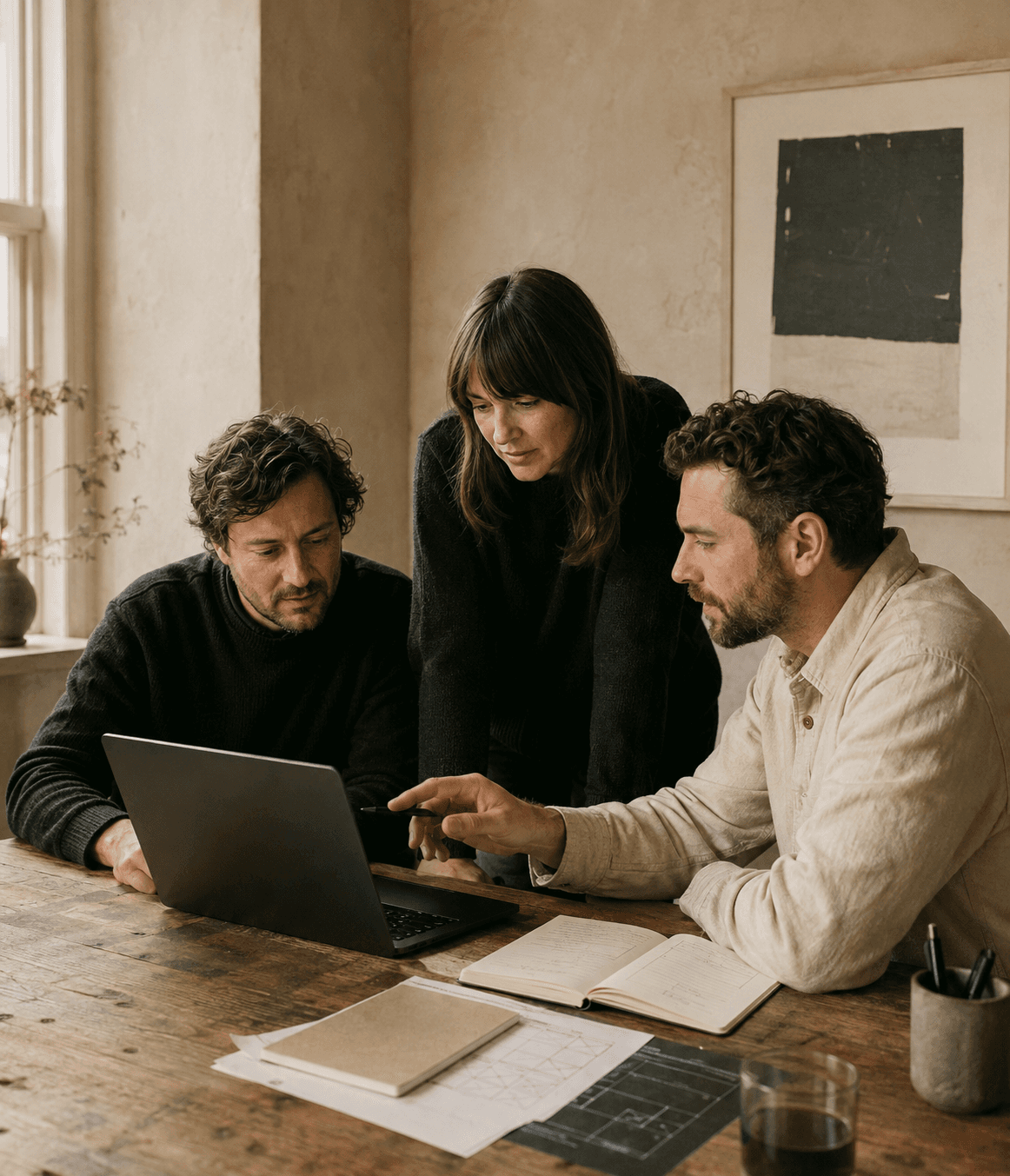 The Stacklane design and development team collaborating around a laptop